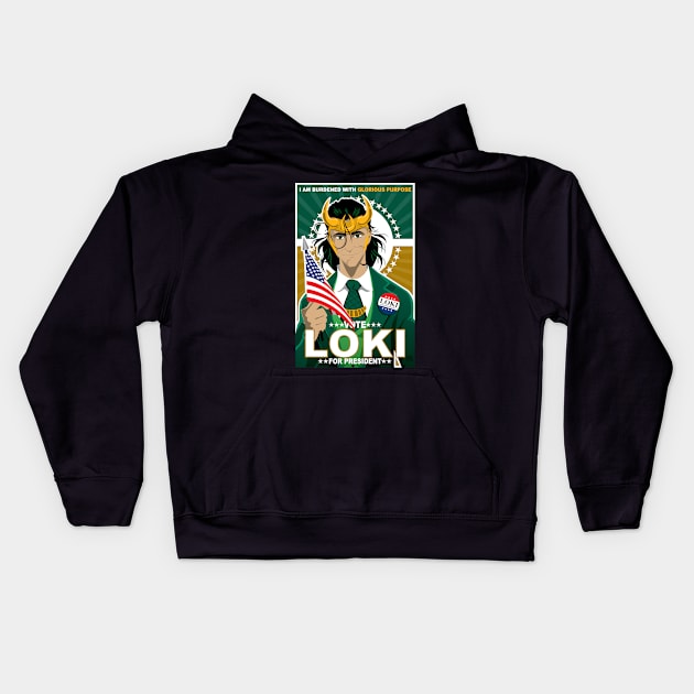 Loki for President Kids Hoodie by CuddleswithCatsArt